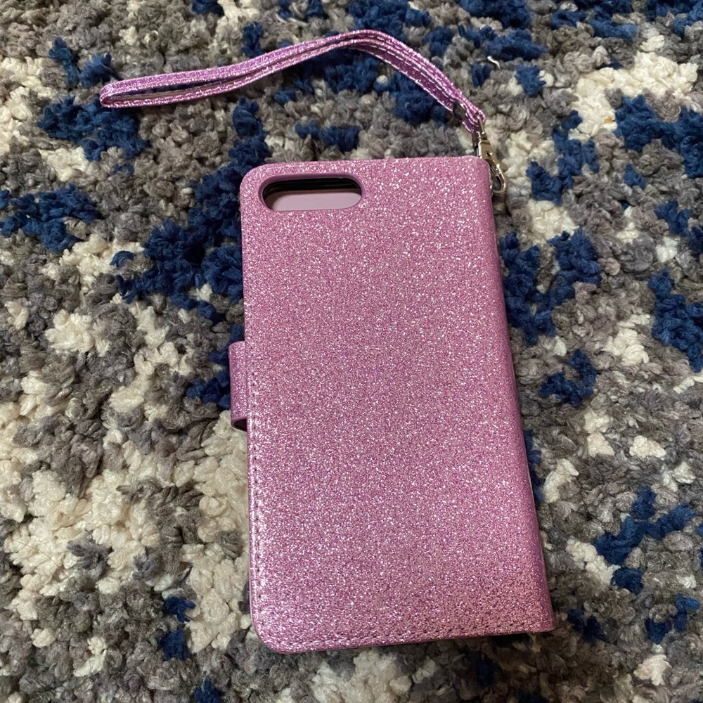 Purple glitter wallet phone case iPhone 8plus